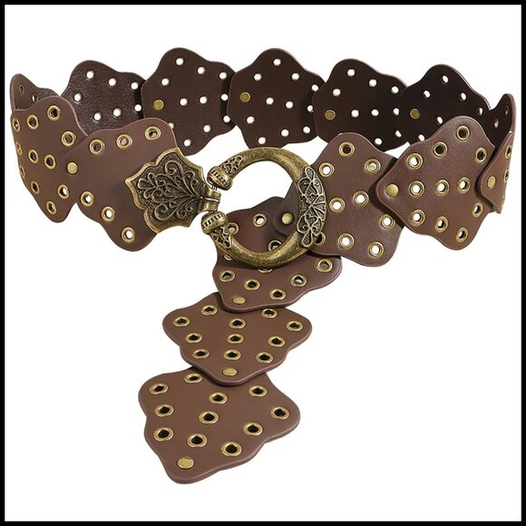 Boho Western Wide Leather Belt Vintage Cowgirl Style Metal Buckle Adjustable